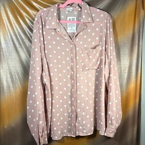 Fashion‎ Nova dustyPink and White Polka Dot Shirt 3x ii non stretchy